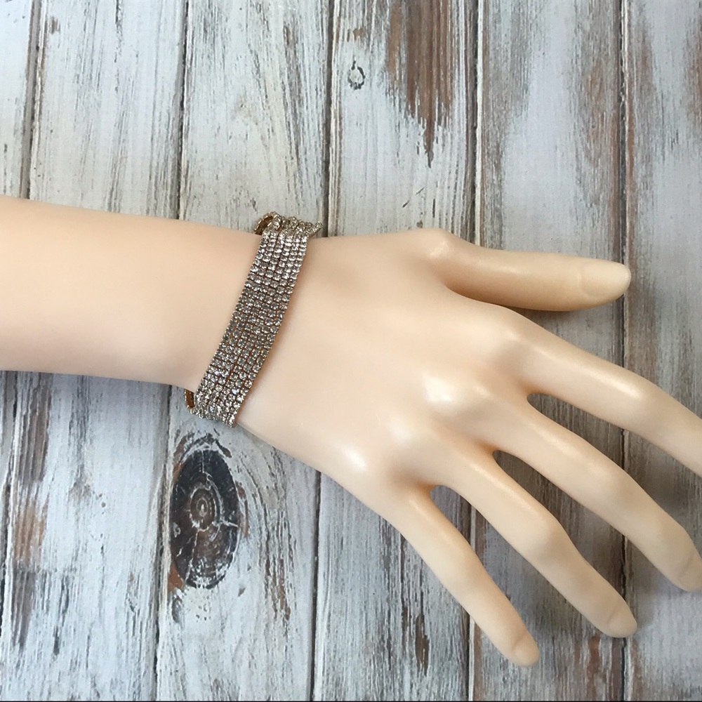 gold tone rhinestone multi strand bracelet